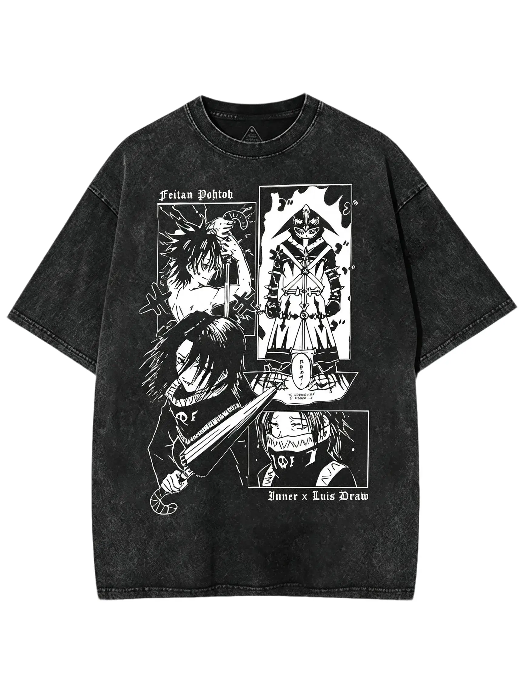 Hunter x Hunter Feitan Shirt Phantom Troupe Vintage Washed Black Graphic Tee Oversized Heavyweight Cotton Tshirt Men Women Summer Alt Outfits July Retro Anime Streetwear Rising Sun Merchandise