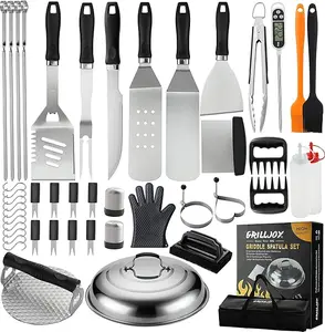 Grilljoy 46PC Griddle Accessories Set with Robust Plastic Handle Stainless Steel Tools for Flat Top Grills Hibachi Teppanyaki BBQ Utensils Complete Kit kitchen gadgets kitchen items kitchen accessories grills Sturdy