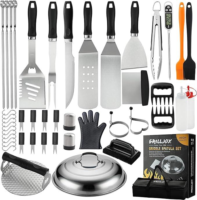 Grilljoy 46PC Griddle Accessories Set with Robust Plastic Handle Stainless Steel Tools for Flat Top Grills Hibachi Teppanyaki BBQ Utensils Complete Kit kitchen gadgets kitchen items kitchen accessories grills Sturdy