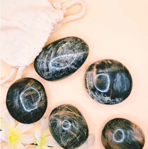 Black Moonstone Natural Crystal Palm Stones