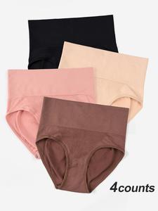 women's solid color high waist panty, soft comfy breathable seamless knicker for daily wear, underwear for all seasons