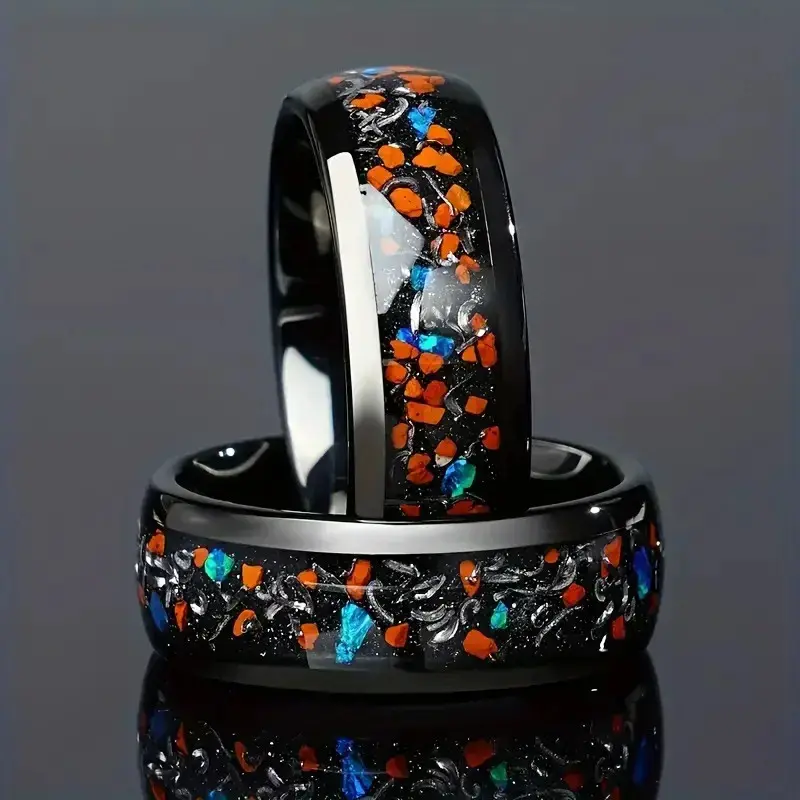 Fashion 8mm Men Stainless Steel Rings Inlay Colorful Abalone Shell Rings For Men Women Wedding Engagement Band Jewelry Gift