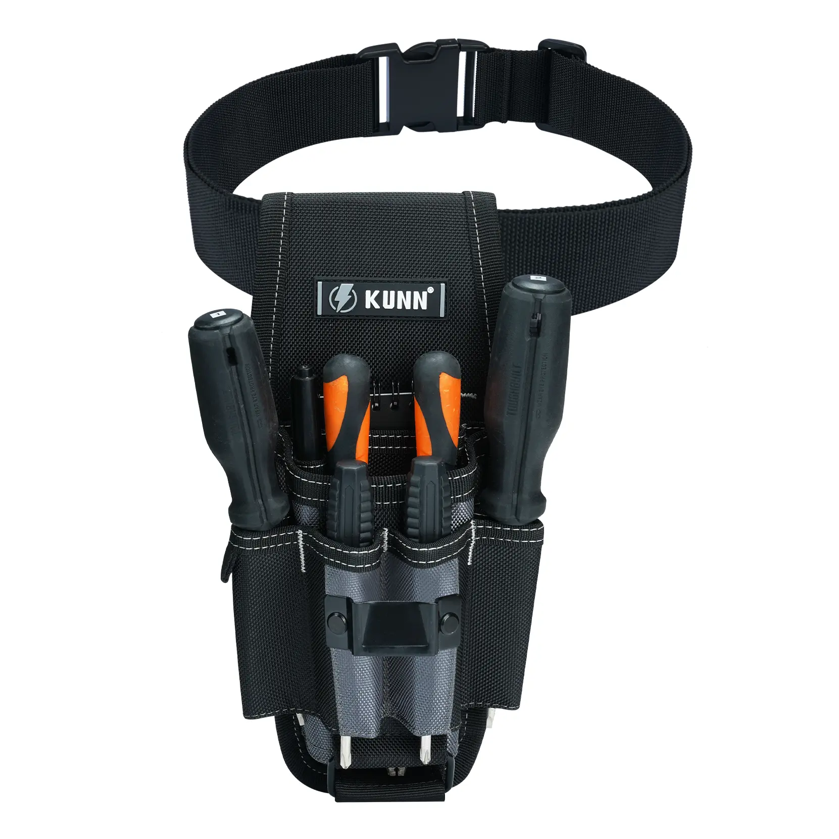 KUNN Small Tool Pouch with Belt Clip - Tool Belt Pouches with 7 Pockets, Adjustable Holster for Electrician, Technician and DIY Projects