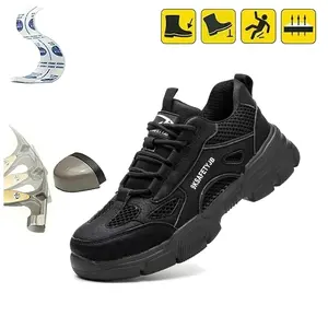 Men’s Summer Breathable Odor-Resistant Safety Work Shoes with Steel Toe Cap, Impact Resistant, Puncture Resistant, Lightweight, Comfortable, Non-Slip for Construction Sites