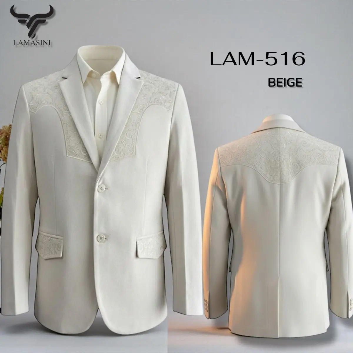 Saco Beige Vaquero de Gamuza con Bordado Western, Lam-516