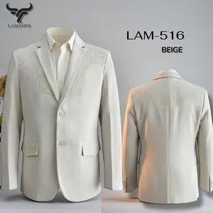Saco Beige Vaquero de Gamuza con Bordado Western, Lam-516