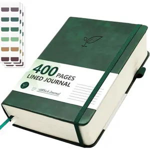 Lined Journal Notebook, 400 Pages Thick Journal for Writing, A5 Hardcover Leather Notebook with 100Gsm College Ruled Paper for Women Men Work Note taking, 5.8" x 8.4", Green