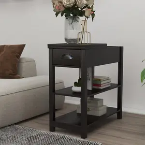 Flip Over Table, Narrow Side Table with Drawer and Storage Shelf, Space Saving End Table for Small Spaces, Bedroom, Living Room