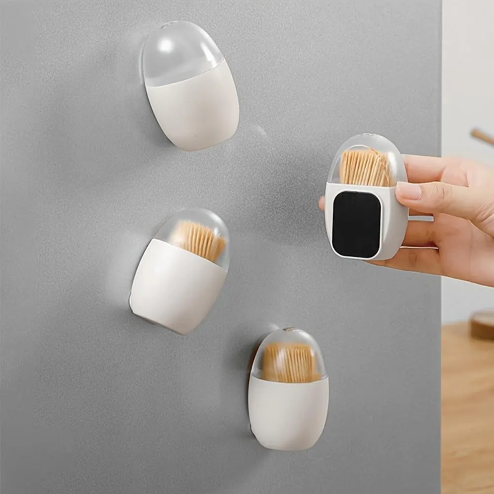 Compact Small Magnetic Toothpick Holder with Lid - Transparent Plastic Canister, Functional Wall-Mounted or Refrigerator Magnet Kitchen Storage for Toothpicks, Dental Floss, Swabs