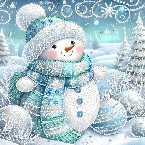 Snowman Scarf Winter Snow Scene Design Diamond Pattern Design Adult 5D-DIY beginner diamond painting kit for creativity - 1 irregularly shaped crystal diamond painting kit, perfect holiday gift, suitable for decorating wa Diamond Art Crafts