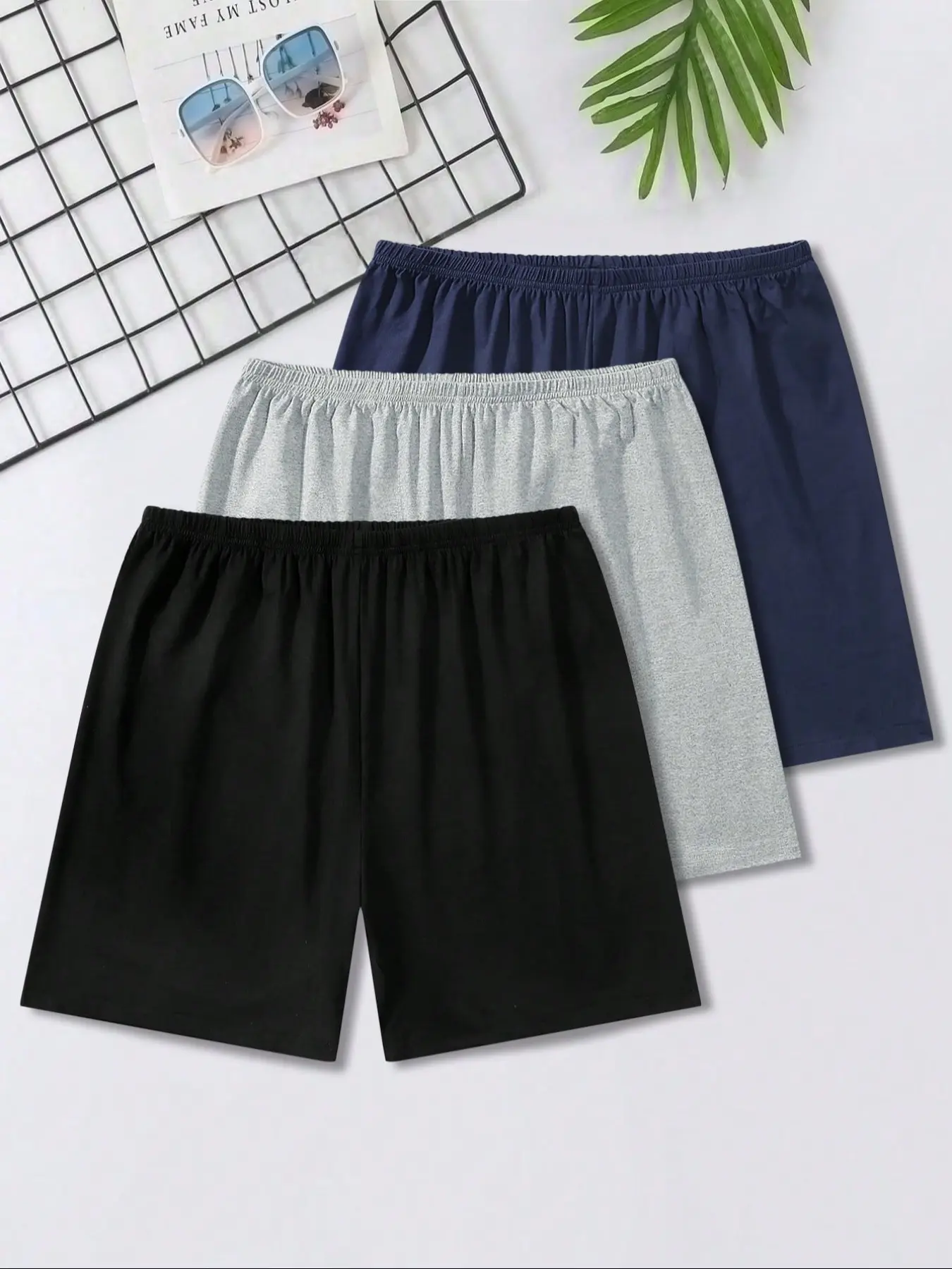 Men's Solid Color Casual Shorts, 3 Pack, Comfortable Leisure Sleepwear, Soft and Breathable Fabric, Perfect for Daily Wear