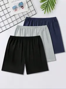 Men's Solid Color Casual Shorts, 3 Pack, Comfortable Leisure Sleepwear, Soft and Breathable Fabric, Perfect for Daily Wear