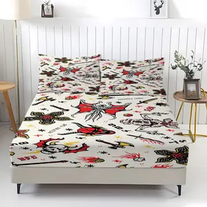 3 Piece Stranger Things Patterned Fitted Sheet Bed Sheet Set,Including 1 Bed Sheet and 2 Pillowcases,Anti Slip Dust Cover Suitable for Bedrooms and Guest Rooms,Suitable for Personal Use or Gift Giving