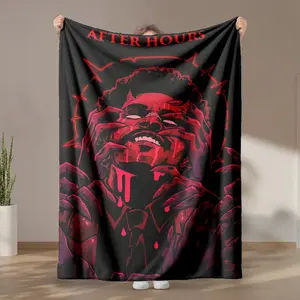 1 piece The Weeknd "After Hours" album visual design themed flannel blanket - All-season flannel blanket, suitable for sofas and beds, super soft and comfortable, modern design style, digitally printed pattern, 100% polyester material, machine