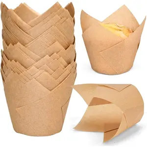 100pcs Extra Large Size Tulip Cupcake Liners for Baking Cups, Food Grade Parchment Paper Large Muffin Liners Holders, Greaseproof Cup cake Wrappers for Party, Christmas by Neyimqr (Natural)