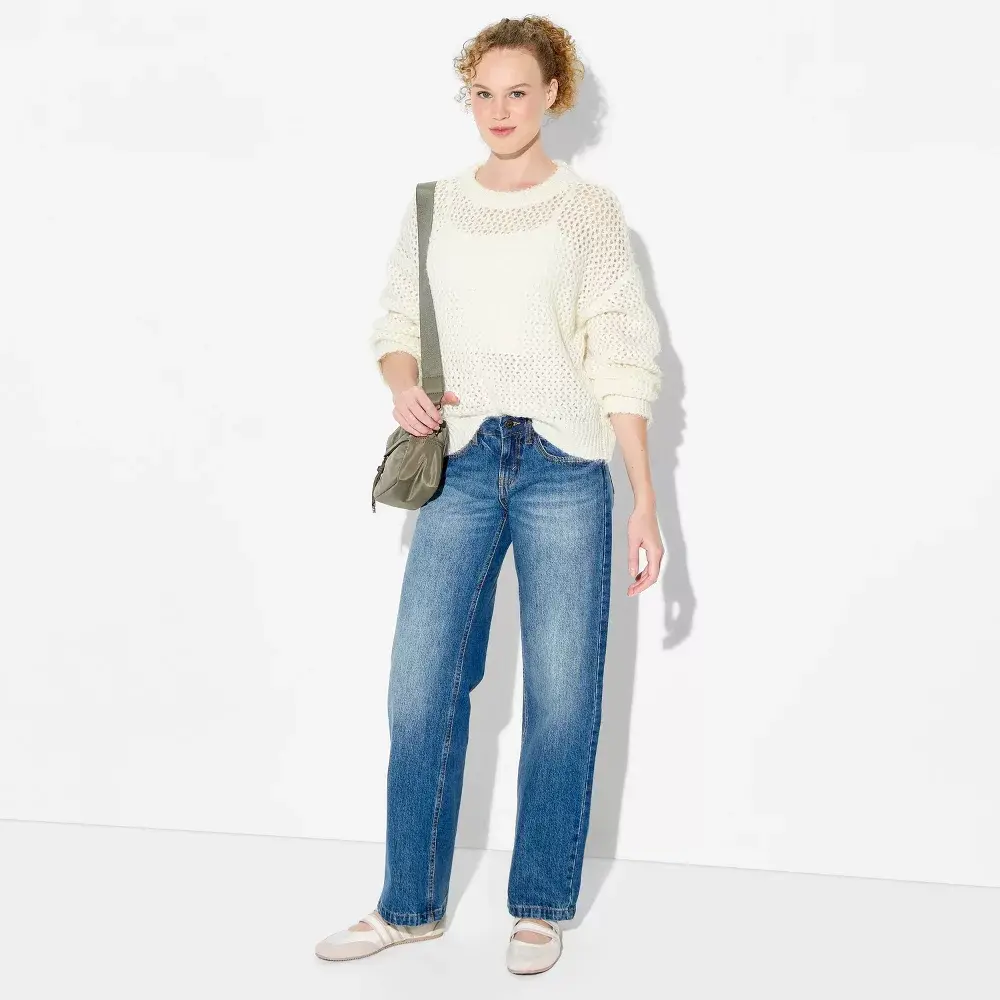 Women's Openwork Crewneck Pullover Sweater - Wild Fable
