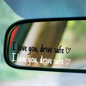 4Pcs "I Love You Drive Safe" Car Mirror Stickers, cute vinyl decals for rearview mirrors, windows and windshields. Stylish car accessories in black and white, ideal Valentine's Day gifts for her and him.