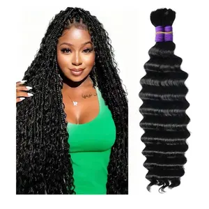 Humain Braiding Hair for Boho Braids Deep Water wave Bundles Hair Extensions 18 Inch 160g 2 Bundles/pack Natural color black.