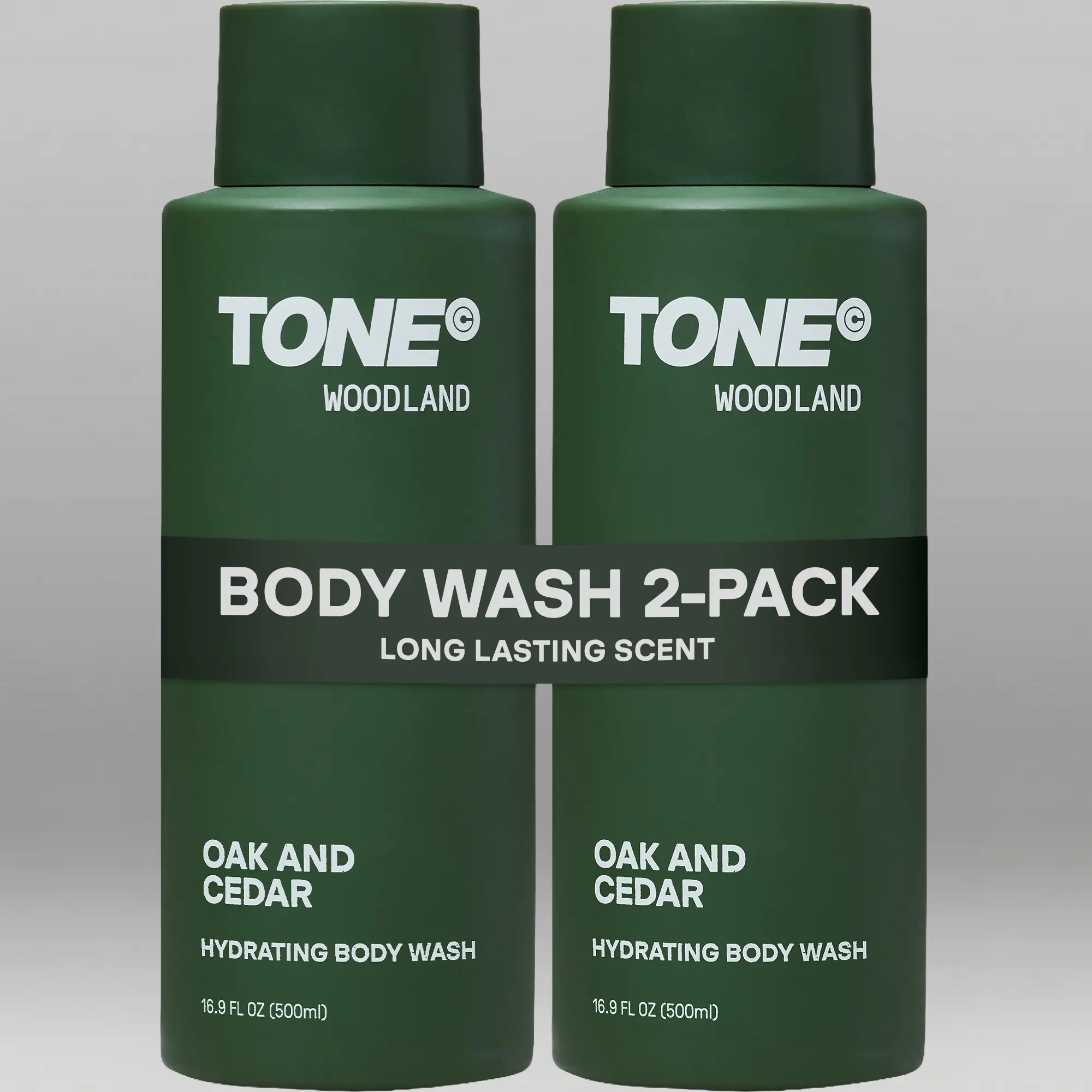 TONE Hydrating Body Wash, Woodland, Long-Lasting Fragrance, Coconut-Derived Cleansers, Moisturizing, Paraben-Free, Dermatologist-Tested, 16.9 fl oz 2-Pack