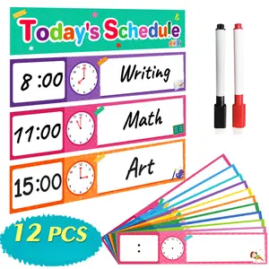 12 Kids Schedule Planners Wall Posters with 2 Erasable Markers, DIY Visual Classroom Decor for Self-Discipline, Perfect for Children