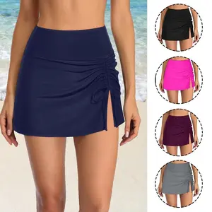 Bikini Bottom Womens Swim Skirt Built-in Briefs Shorts Skirt Layered Ruffled Swim Bottoms Solid Swimming Shorts Skirt For Sports