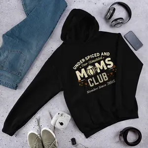 Under Spiced & Over Stimulated Moms Club Unisex Hoodie Fitted Long Sleeve Casual Athletic Navy Polyester Spandex Sweatshirt with Pocket