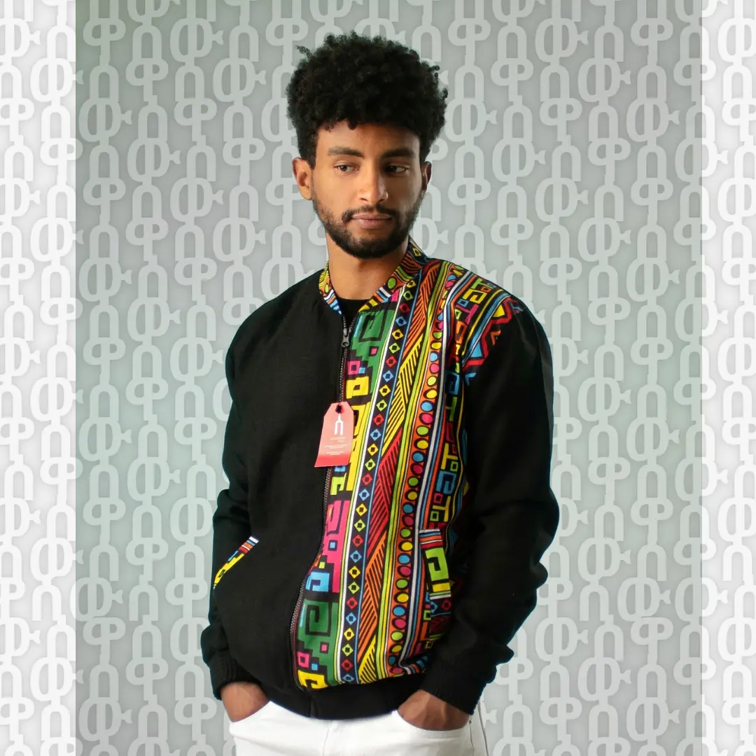 Limited Edition Unisex Handwoven Gojam Fota (Linen) Jacket Fused with African Print by Sewasew Design