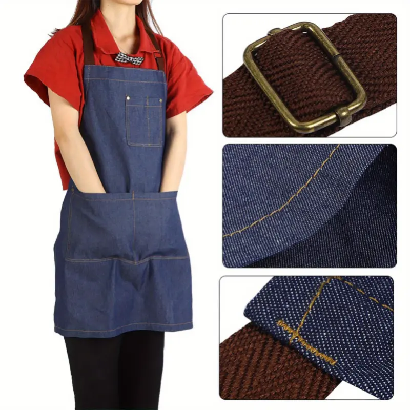 Unisex Denim Working Pockets Apron for Drawing Painting Restaurant Coffee Waiter ( Blue) Cover