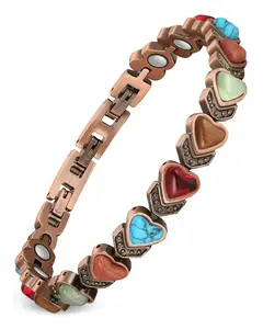 Pure Copper Bracelets for Women,Heart-shaped crystal bracelet for women,Ultra Strength Magnetic Bracelet with 3800 Gauss Magnets & Natural Turquoise & Stones, Adjustable, Jewelry Gift（Butterfly，Heart）