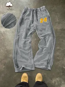 Men's Street Style, Athleisure Style Bottoms, Minimalist Cotton Sweatpants With Loose Fit Wide Leg, Elastic Waist Knit Sports Pants, Cotton Fabric With Distressed Details, Casual Street-Inspired Style, Knitted Sports Pants