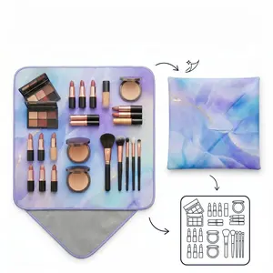 Viral Magic Drawstring Makeup Bag Opens Flat – Large 20in × 20in (50cm × 50cm) Cosmetic Organizer Mat, Aesthetic Marble Travel Pouch, Lazy Girl Quick Pack Waterproof Toiletry Bag, Self-Adhesive Wrap for Camera Lens & Beauty Tools Storage TikTok Made Me