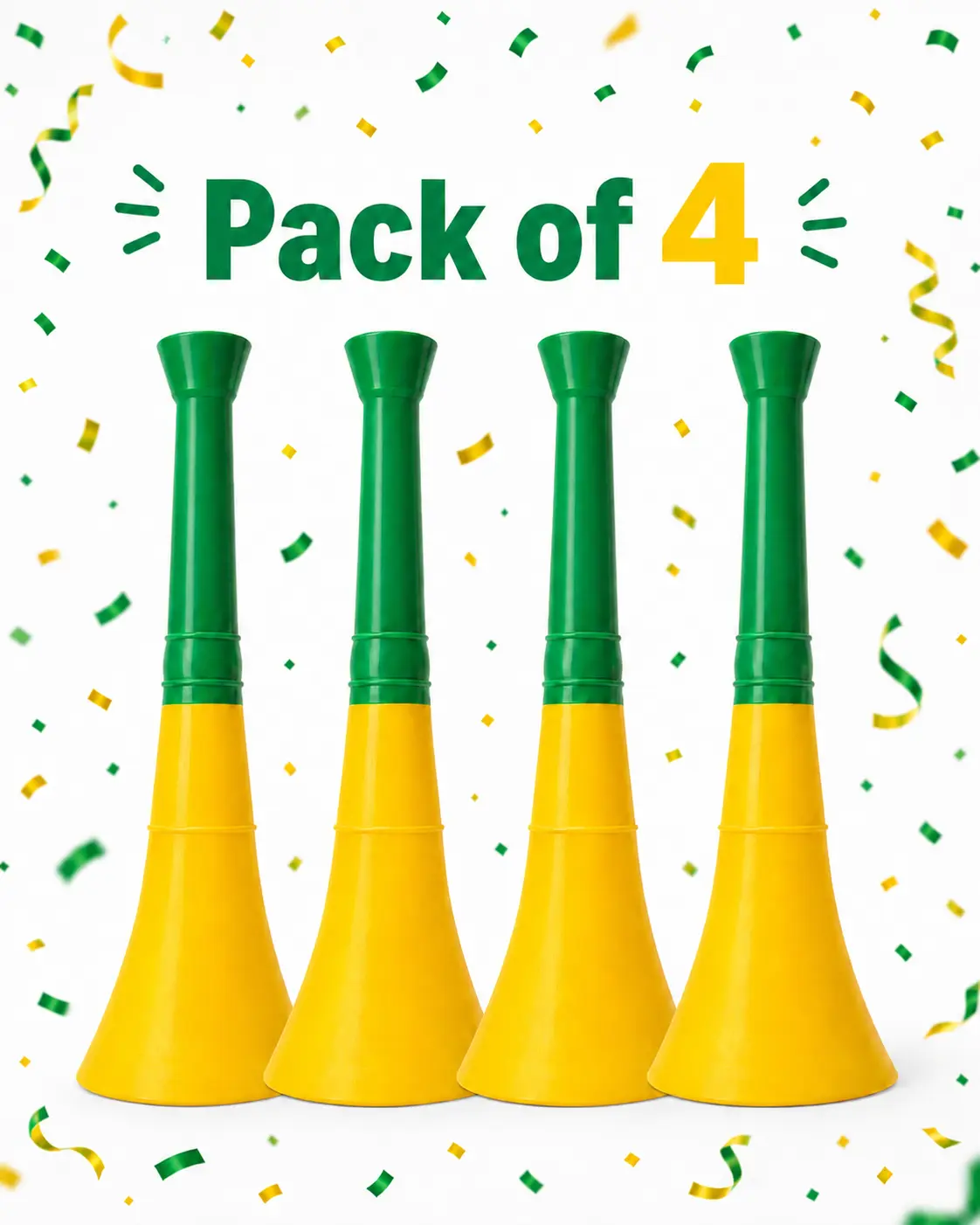 Pack of 4 Vuvuzela Horn 8.85 inch each Stadium Horn, All occasions, Trumpet, Noisemaker for sports events, parties, fun, noise, soccer. Loud Cheer Noise Maker for Sports, Stadiums, Parties & Events, noise maker, Fan Kit