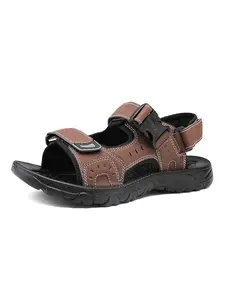 Men's New Anti-Slip Velcro Sandals, Suitable for All Seasons, Outdoor Casual Hiking Shoes, PU Leather Sole, Cowhide Upper