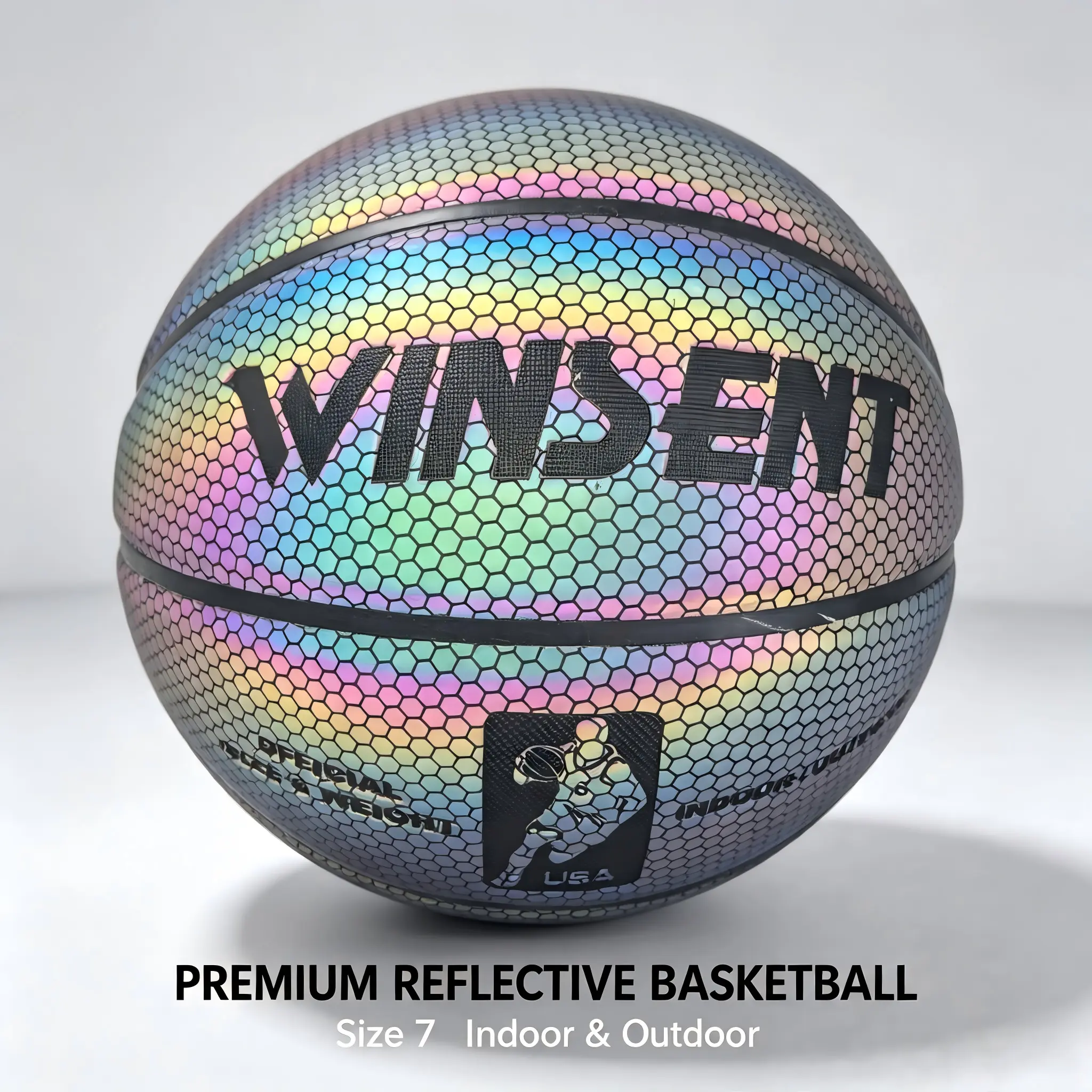 Glowing Reflective Size 7 Basketball, Premium Honeycomb PU Leather Basketball, Rainbow Holographic Flash Basketball, Indoor Outdoor Night Competition Training Basketball