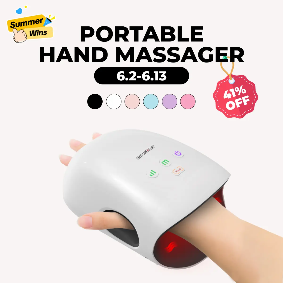 CINCOM Portable Hand Massager with Comfort Heat - Cordless, Adjustable Settings, Auto-Off, White, Black, Pink, Blue, Perfect Gift for Families, Men & Women - Ideal for Black Friday, Thanksgiving, Christmas, Birthdays & More,summerwins Lymphatic Drainage R