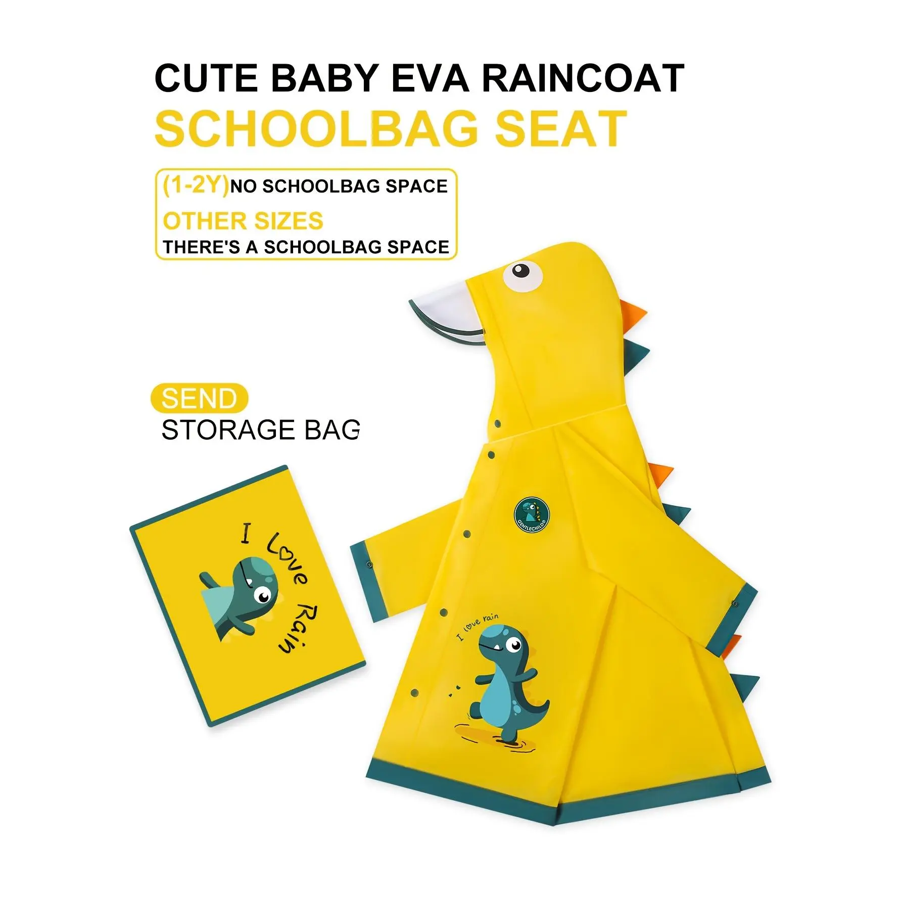 Soft And Comfortable Outdoor Soft Thickened Raincoat Boys And Girls Old Kindergarten Three-Dimensional Tail Thorn Cute EVA Lightweight Poncho