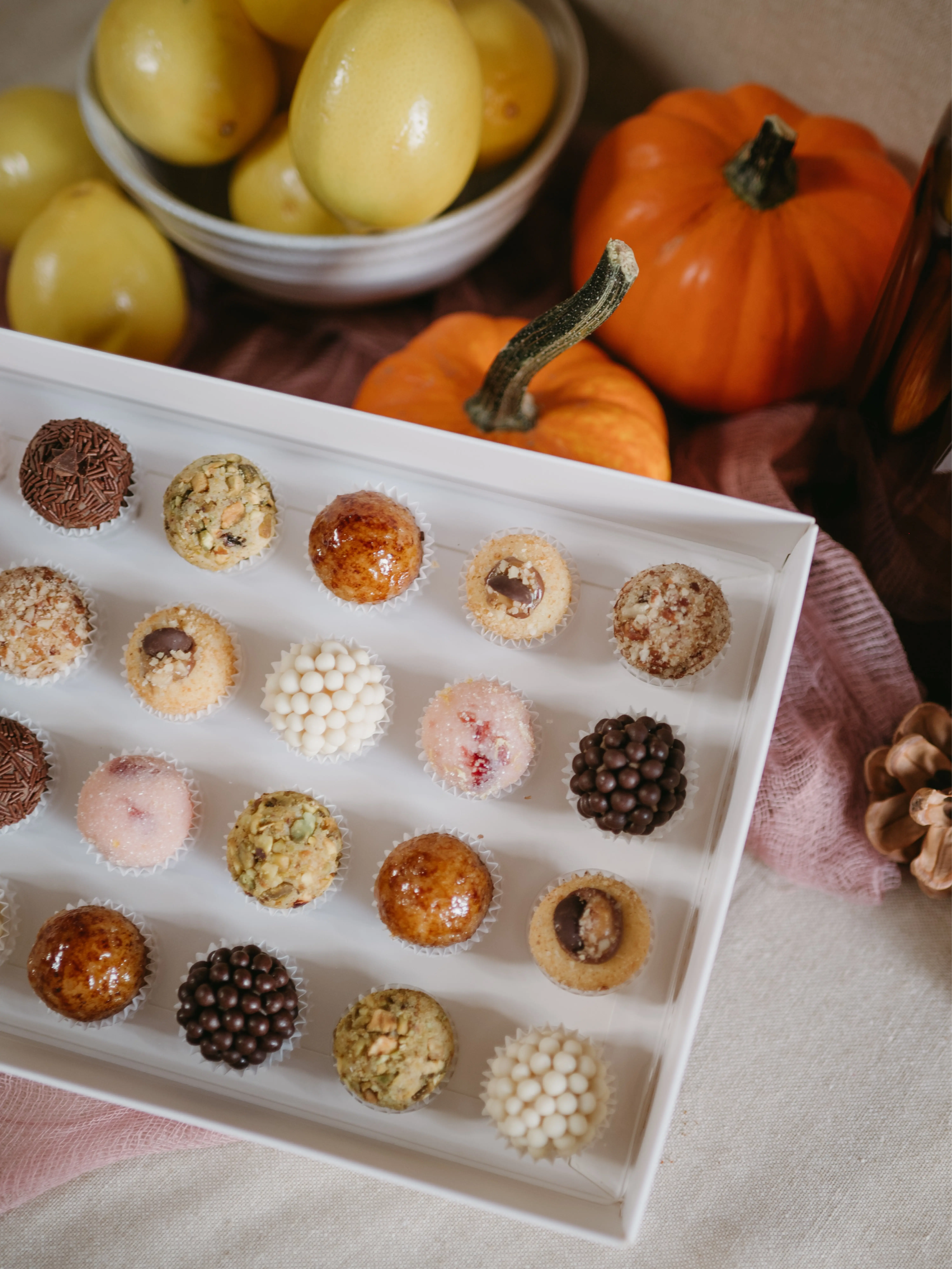 Gourmet Brigadeiro Chocolate Assortment - Dessert Snack - Turtle Cheesecake, Lemon Cranberry Bliss, Spice Pumpkin Fig Fusion, Creme Brulee & More