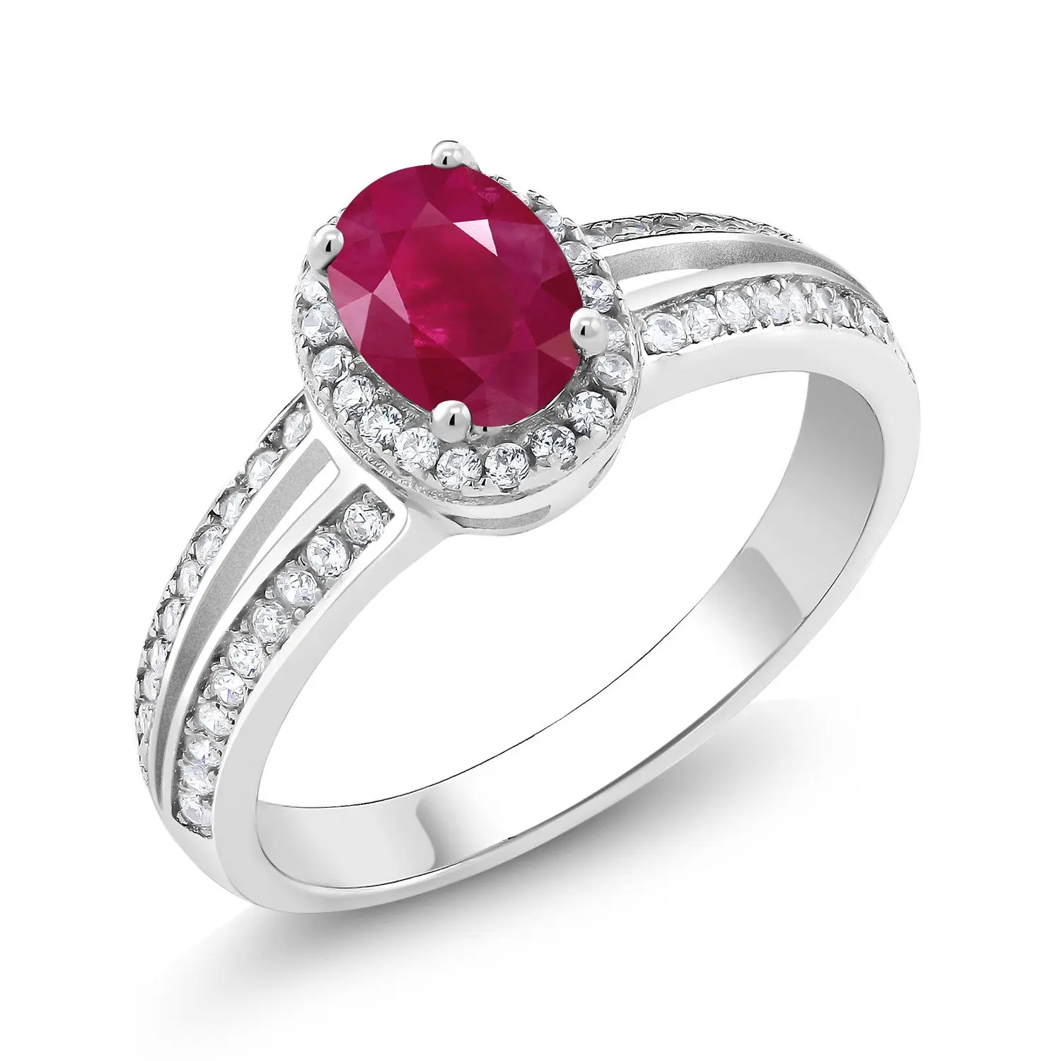 Gem Stone King 1.60 Ct 7x5mm Oval Red Ruby 925 Sterling Silver Female Gemstone Ring - Beautiful Rings, Elegant Accessory for Birthday, Anniversary Gifting & Everyday Wear