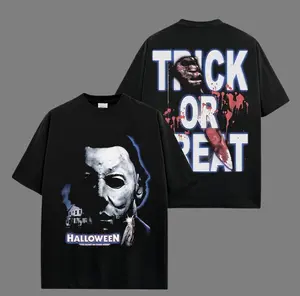 Michael Myers Trick Or Treat Premium Acid Wash, Cotton T-Shirt, Halloween Merch, 80s Horror T-shirt, Slasher Movie Apparel For Fans, Horror Movie Shirt, Horror Fan Gift
