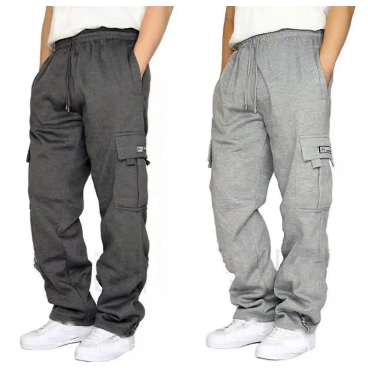 Men's Cargo Sweatpants Casual Fleece Joggers Loose Fit Open Bottom Athletic Pants for Men with Pockets