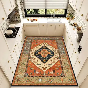 Traditional Geometric Pattern Kitchen Mat, 1 Count Non-slip Kitchen Rug, Water Absorbent Kitchen Runner, Kitchen Decor Floor Mat for Home Dining Room