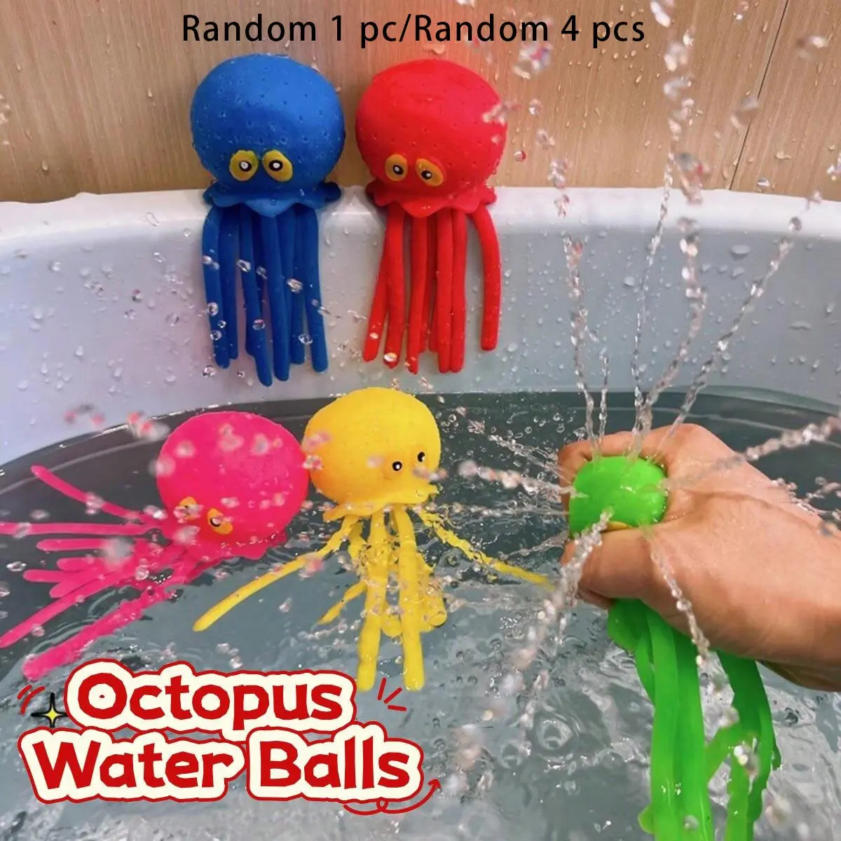 Random 4/1pcs Octopus Water Ball, Sensory Fidget Ball, Soft Sensory Fidget, Pool Ornament, Stress Relief Beach Float, Cute Bag Filler, Party Gift for Boys and Girls, Sensory Stress Balls