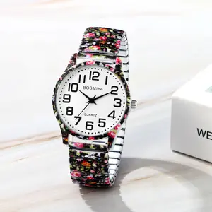 OIDEA Women's Bohemian Print Elastic Expansion Band Watch - Bracelet-Style, Multi-Colored, Colorful, Fashion Quartz Analog Watch with Easy-Read Big Arabic Numerals, Bracelet-Style Quartz Watches, Multi-Colored Quartz Watches