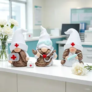 3-Piece Farmhouse Nurse Gnome Figurines Kit - Resin Healthcare Worker Statues with Light, Window-Fit Indoor-Outdoor Home Decor Boxes, Tiered Tray Ornaments, Nurse Appreciation Gift cute desktop independence day unique animal lover gift garden