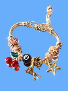 Leopard Print Cherry Star Charm Bracelet, Girls' Star Bracelet, Leopard Print Bracelet, Eight Ball Bracelet, DIY Star Bracelet