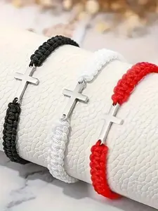 Vintage Luminous Cross Bracelets Set, Fashionable Volcanic Stone Beads, Casual Style, All Seasons Wear, Perfect Gift Idea