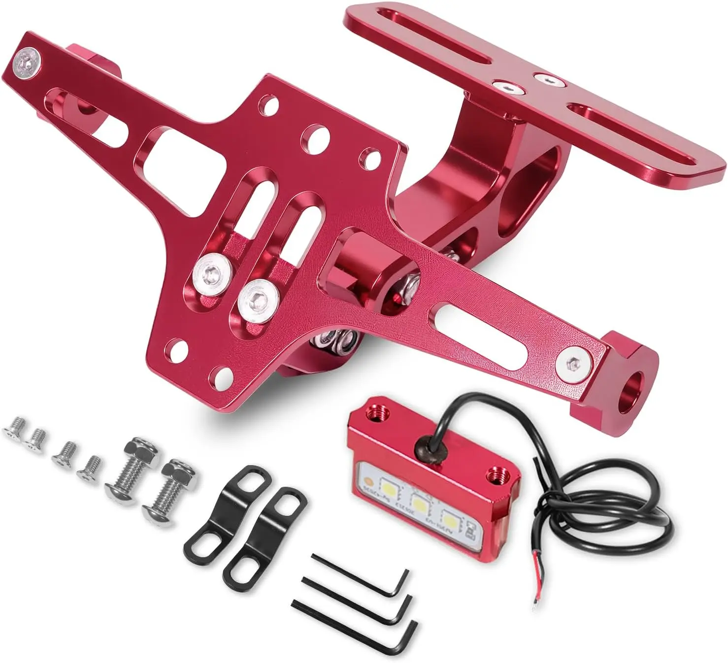 Adjustable Universal Fit Motorcycle Rear Fender Eliminator - CNC Cut Aluminum Alloy License Plate Bracket, Waterproof, Can Be Moved Up and Down, 2 Additional Brackets, Bright Red LED Light, Fits Different Models, Reduces High-Temperature Impact, Up/Down M