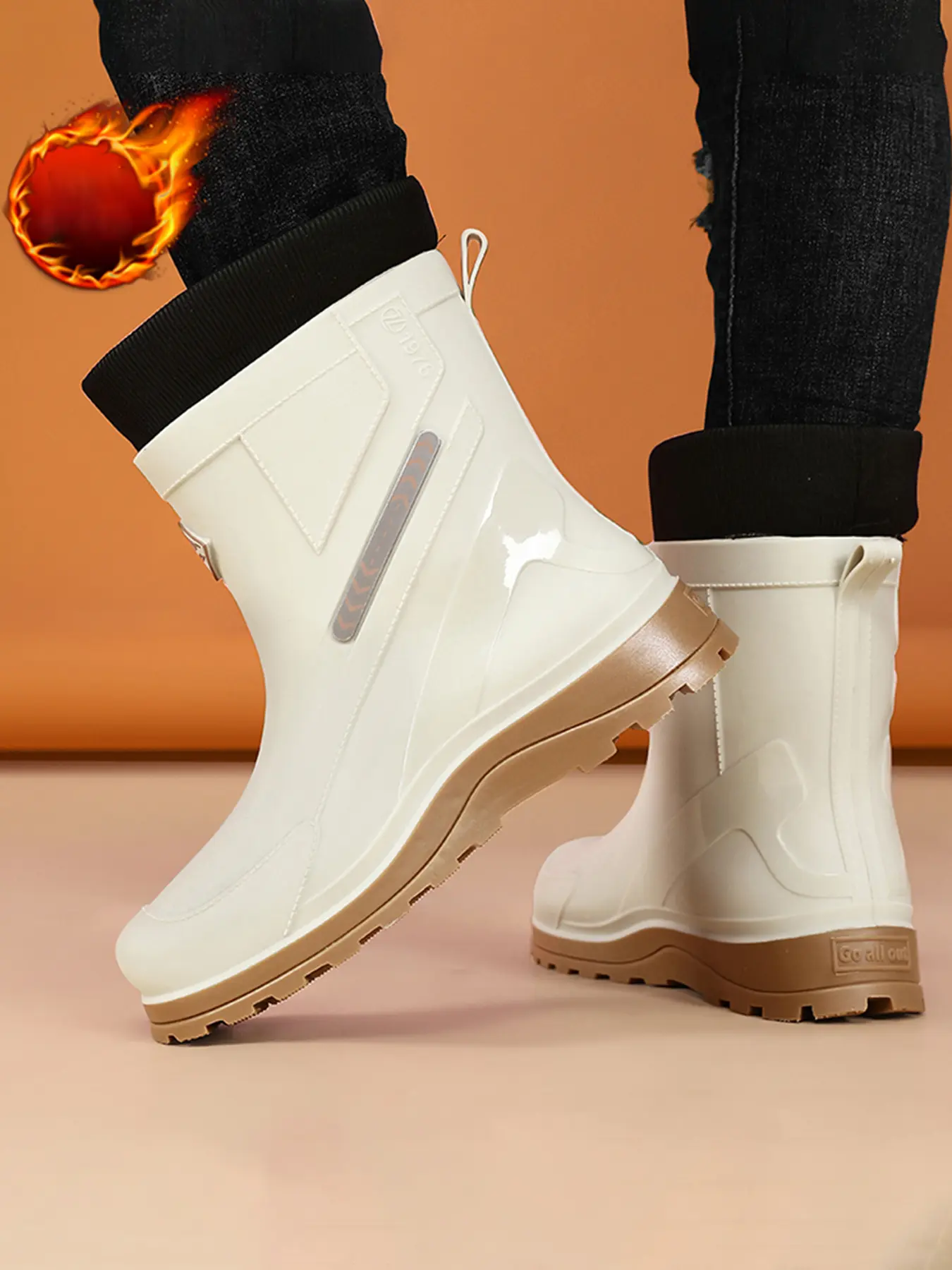 Men's Mid-Calf Fleece Lined Rain Boots, Fall Winter Rubber Shoes, Anti-Slip Warm Waterproof Comfortable Water Shoes