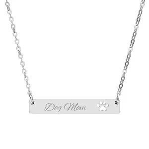 Cutout Paw Bar Necklace, Engraved Name Bar Necklace