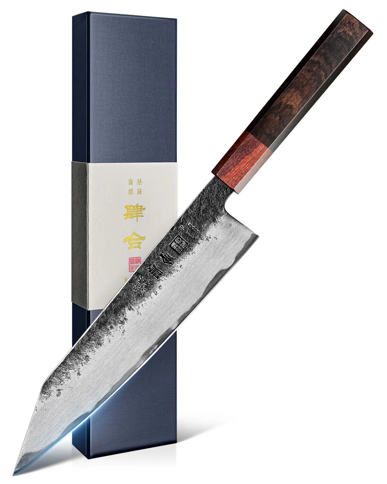 Kanngou 8.27 Ic Japanese Kiritsuke Chef Knife – Professional Kitchen Knife Ultra Sharp Steel Knife + Ergonomic Ebony Wood Handle, Black Forged & Knives for Men, Perfect Gift for Husband & Father's Day Gift for Dad, Cooking & Cutting with Premium Gift Box,